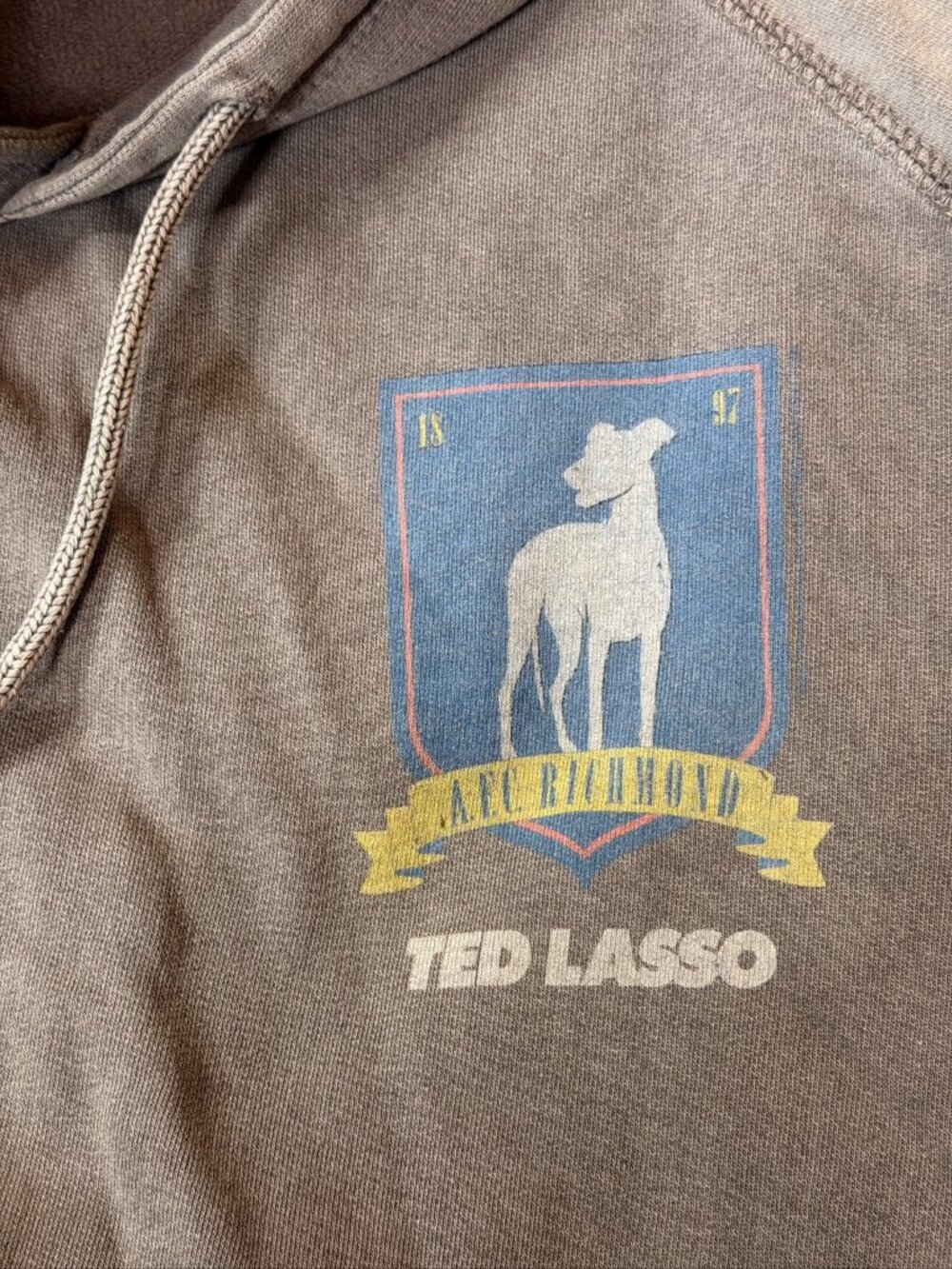 Ted Lasso Sweater Large Mens Gray Fleece Pull Over Drawstring A.F.C - Picture 7 of 8